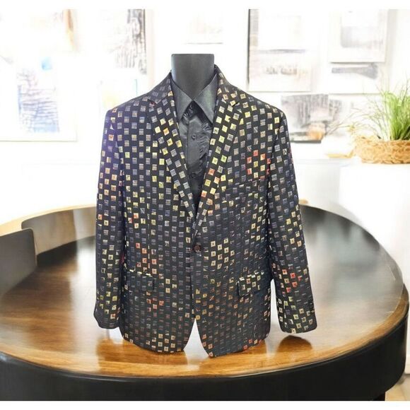 MEN'S EJ SAMUEL MULTI SQUARE COLOR ABSTRACT PATTERN COAT. J25 - Picture 1 of 7